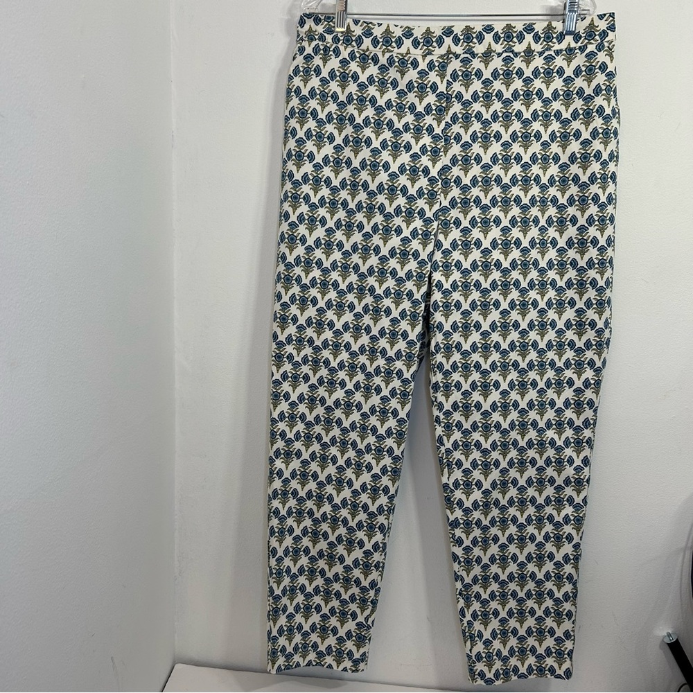 New Boden Floral Printed Cotton Blend Summer Casual Pants Blue Green Sz 14